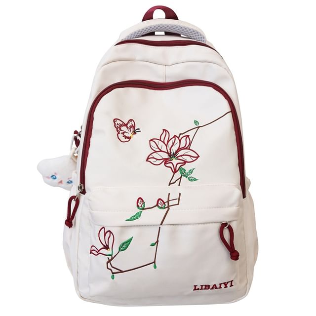 Backpack Nylon Charm Embroidered Laptop Floral Bag Set /