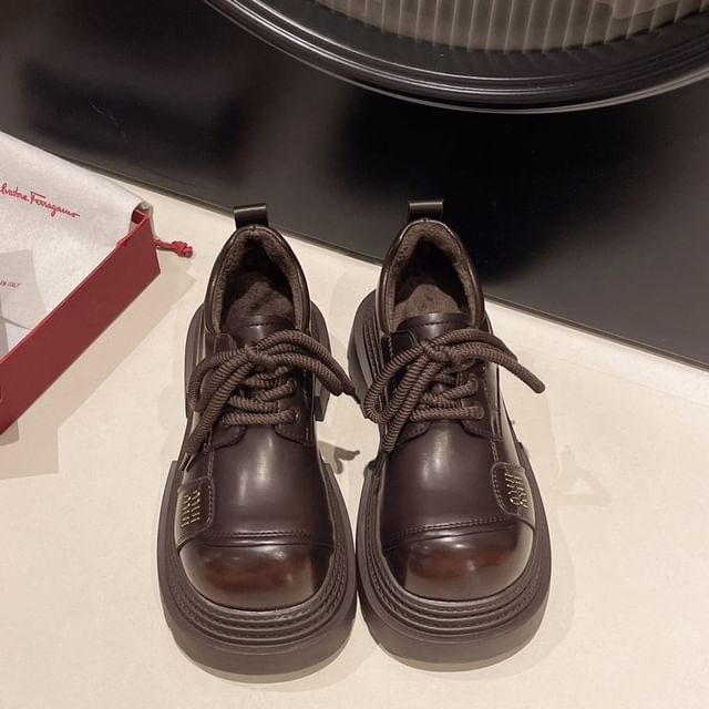 Faux Shoes Plain Leather Platform Lace-Up