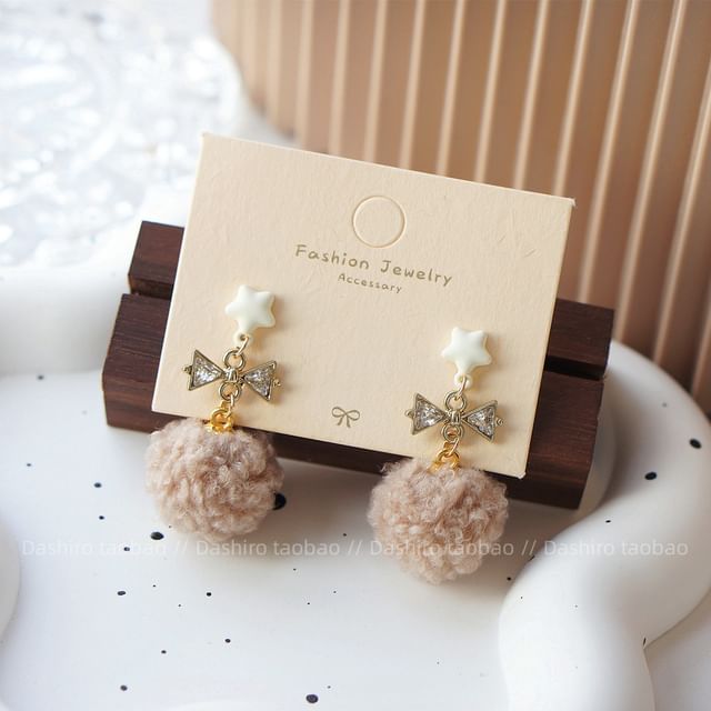 Earring Clip On / Drop Heart Pom