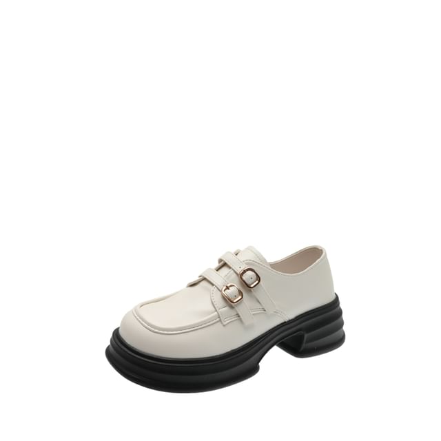 Faux Buckled Loafers Platform Leather