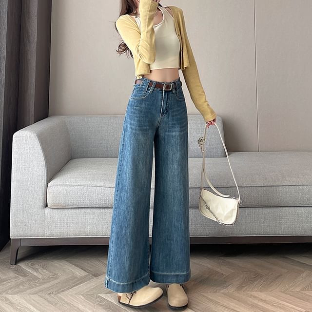 Cropped Wide Jeans (Various Designs) Washed Waist High Leg