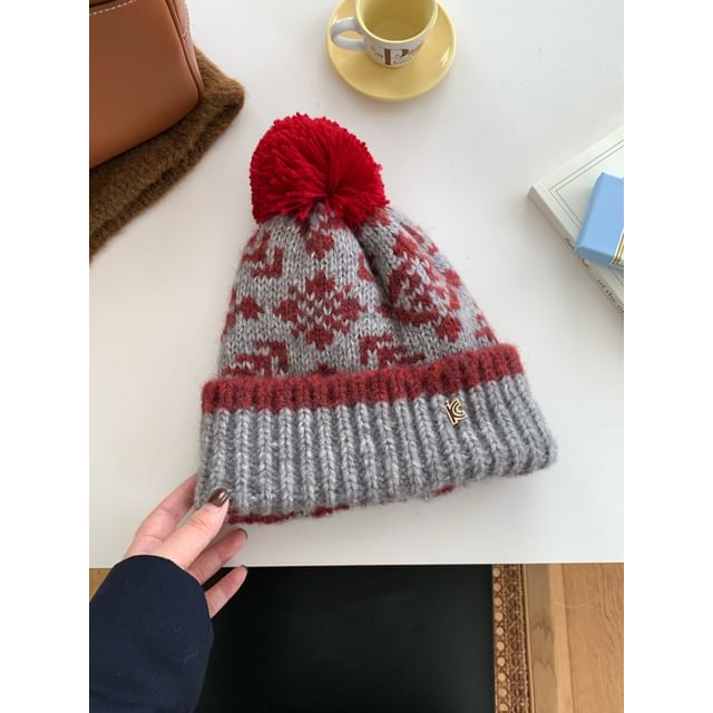 Pom Beanie Patterned