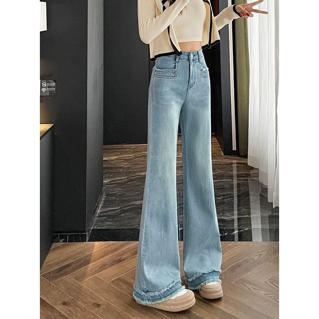 Waist Designs) Washed Fringed High (Various Bootcut Jeans