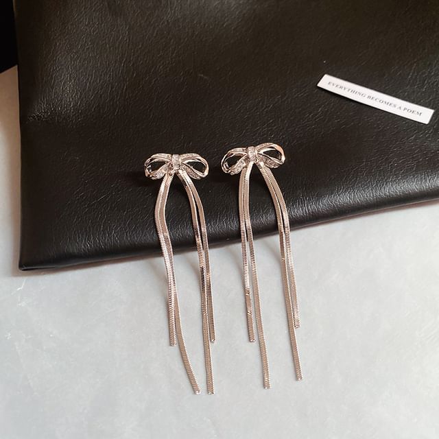 Bow Drop CZ Earring