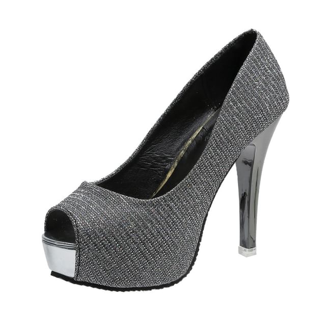 Stiletto Glitter Heel Pump Platform Peep-Toe