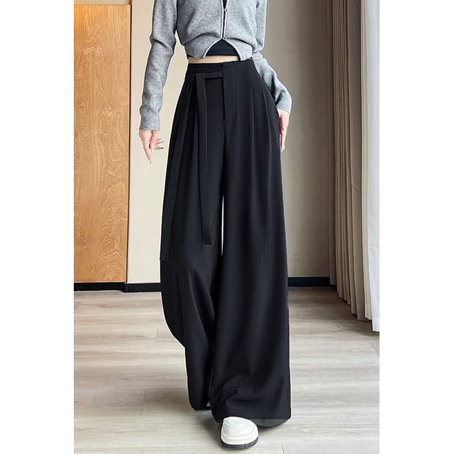 (Various Leg Rise Plain Asymmetrical Pants Wide Designs) High