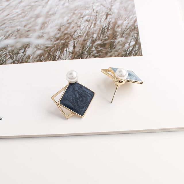 Earring Pearl Geometric Clip Faux On / Stud