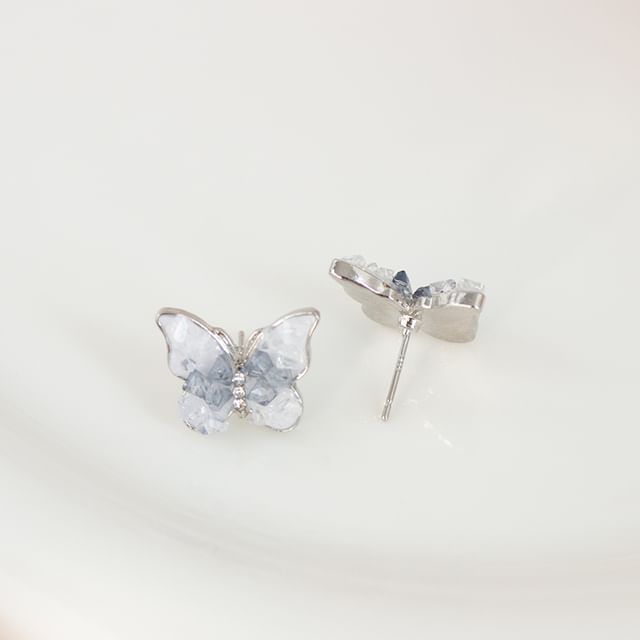 / Butterfly On Rhinestone Clip Stud Earring