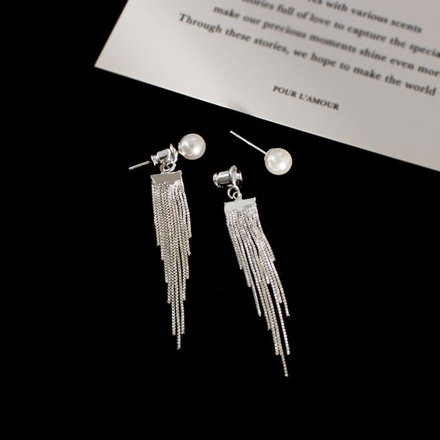 Earring / Faux Pearl Drop Clip Fringe On