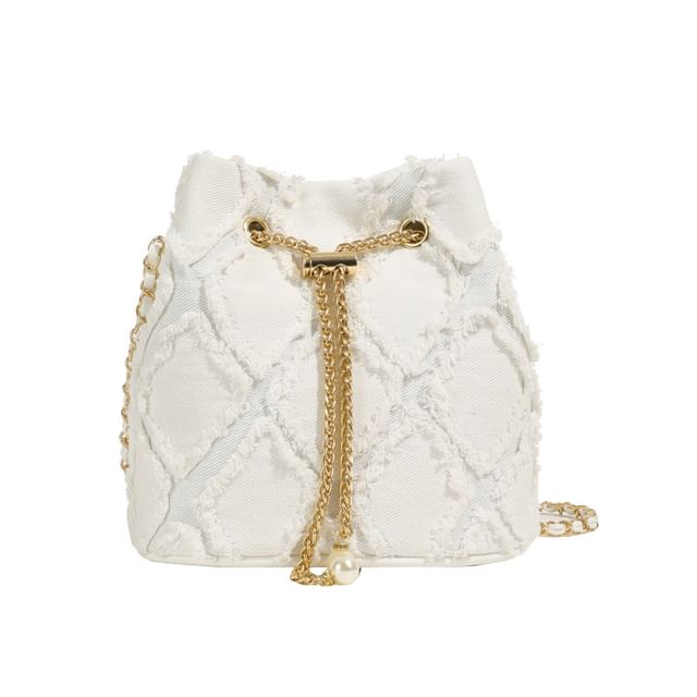 Frayed Bucket Bag Strap Chain Drawstring