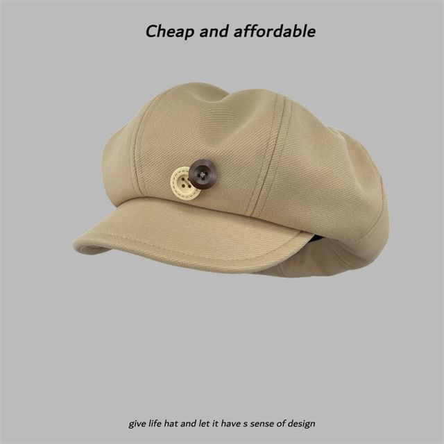 Plain Newsboy Buttoned Cap