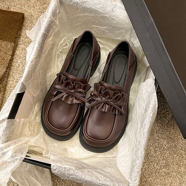 Loafers Ruffle Trim Platform Plain