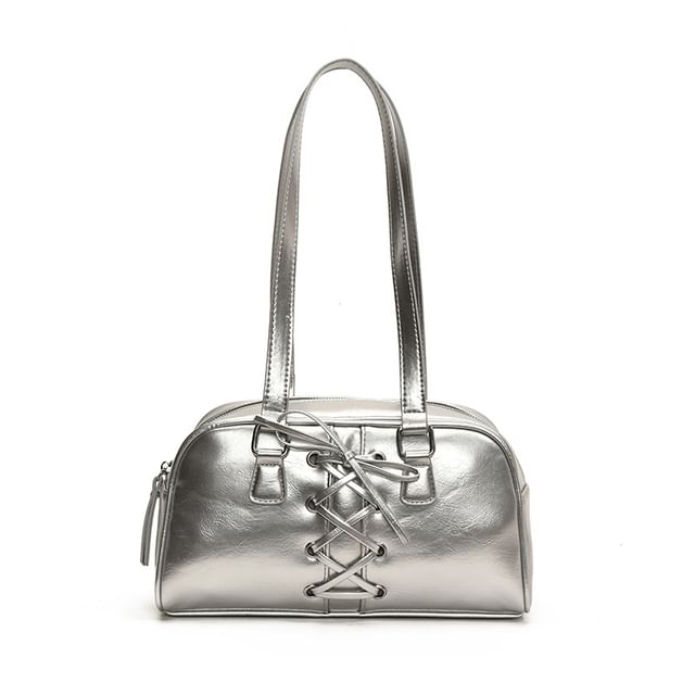 Leather Faux Lace-Up Shoulder Bag