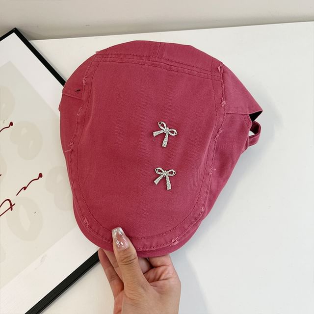 Cap Flat Distressed Bow Plain