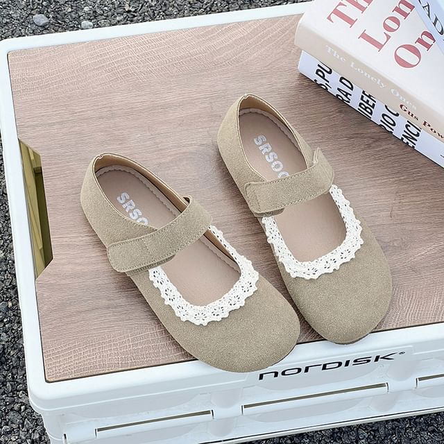 Flats Jane Mary Trim Faux Suede Lace