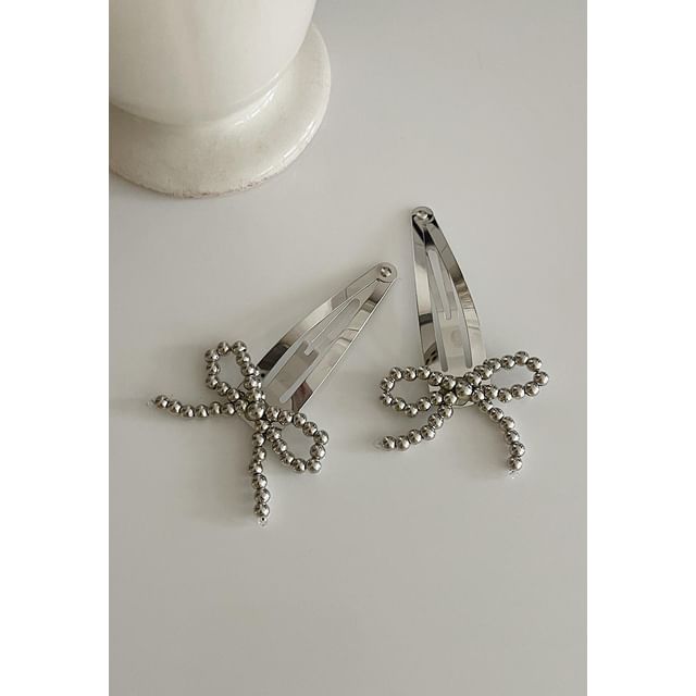 Clip Hair Bow Set Beaded Alloy