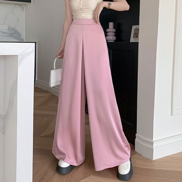 Pants Waist Wide Plain Leg High