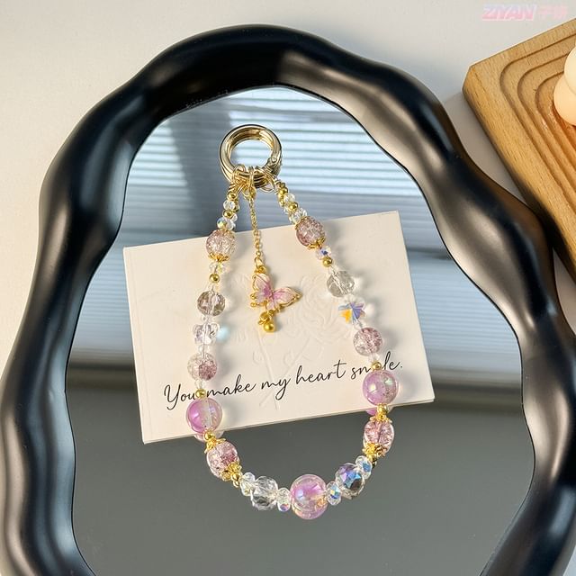 Faux Lanyard Phone Pad Crystal Butterfly Strap with