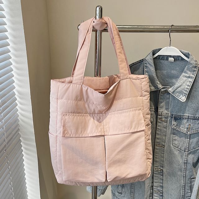 Plain Tote Flap Pocket Fabric Bag