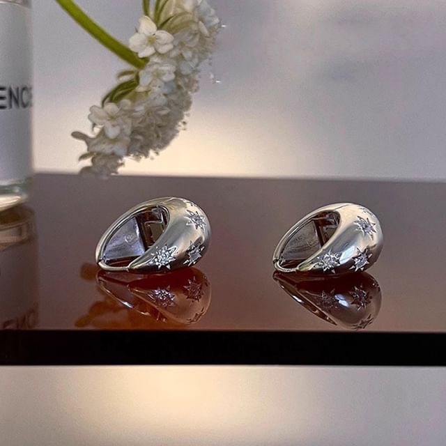 Polished Huggie Alloy Earring Rhinestone