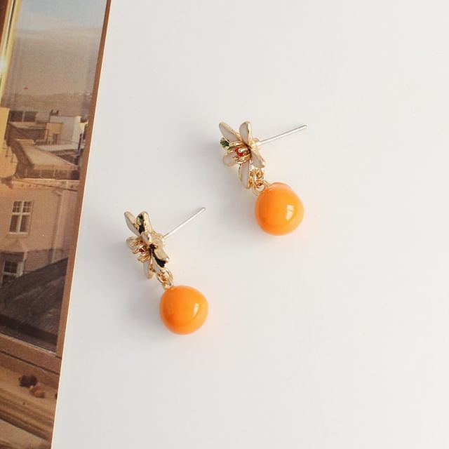 Rhinestone Earring Flower Drop / Clip-On