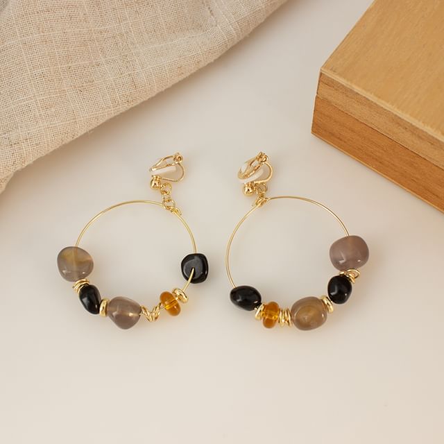 Irregular Clip-On Earring / Drop Hoop Hook Beaded