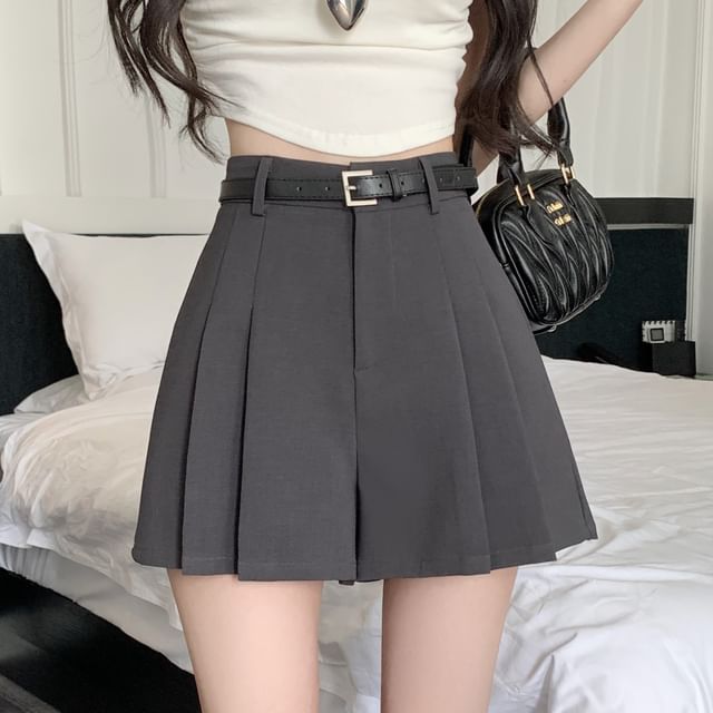 Pleated High Waist Plain Skort