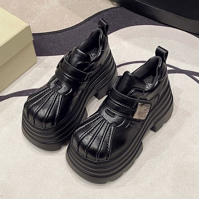 Platform Faux Strap Adhesive Leather Shoes