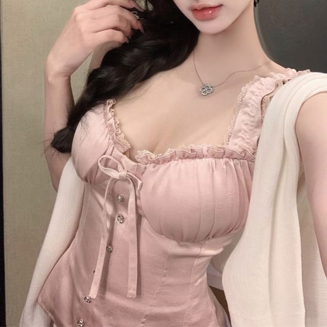 Frill High / Trim Fishtail Plain Sleeveless Maxi Top Skirt Waist