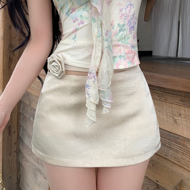 Halter Top Print Skirt Mini / Crop Neck