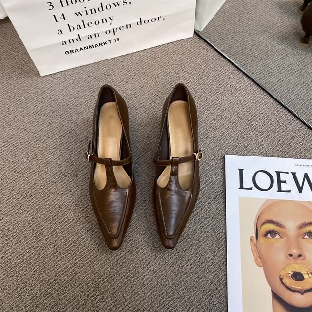 Mary Jane Heel Shoes T Pointed Pyramid Strap