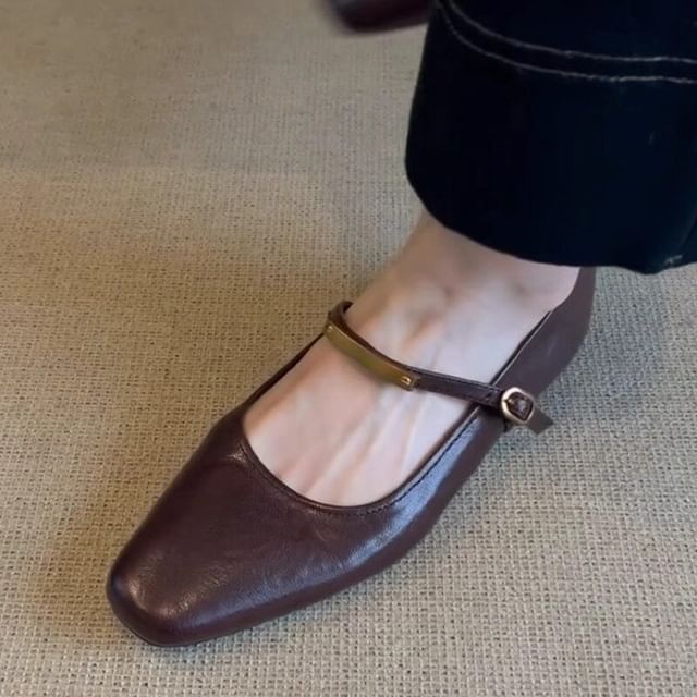 Flats Mary Accent Square Toe Metal Jane