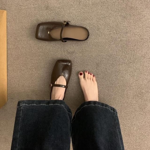 Toe Mules Square Leather Faux