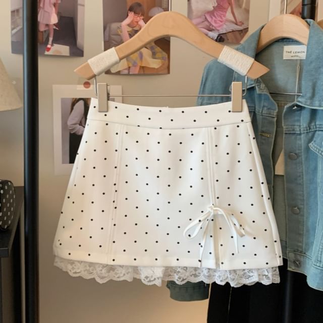 Accent High Waist A-Line Bow Panel Lace Skirt Mini