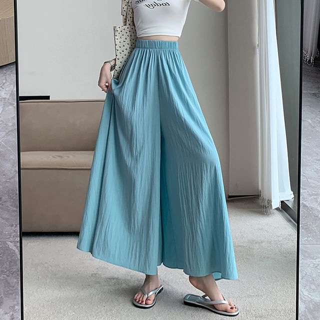 Cropped Waist Plain High Culottes