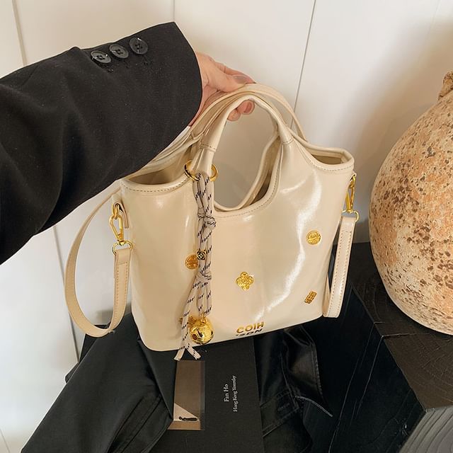 Bucket Faux Bag Top Leather Handle