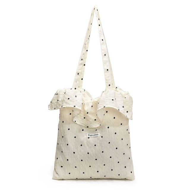 Trim Embroidered Tote Ruffle Bag Floral