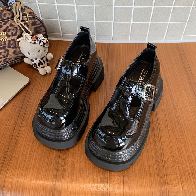 Faux Mary Shoes T-Strap Platform Plain Jane Leather