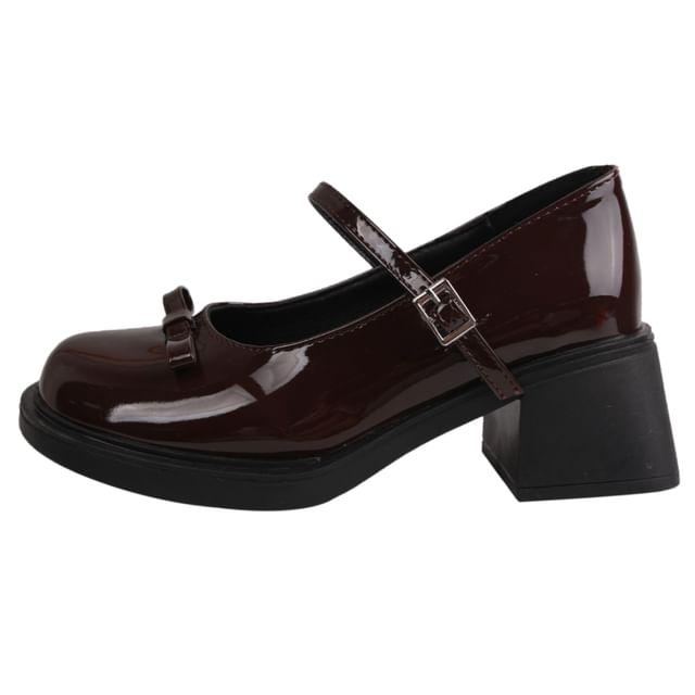 Mary Chunky Bow Heel Jane Pumps
