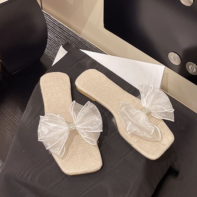 Square-Toe Mesh Slide Sandals Floral