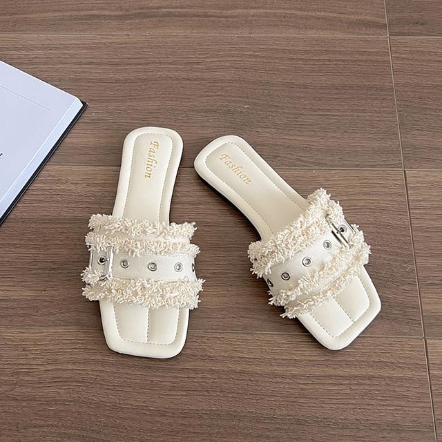 Square-Toe Slide Tasseled Sandals Buckled