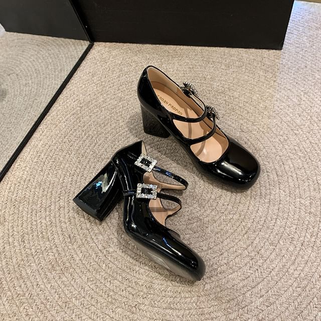 Buckled Shoes Mary Rhinestone Double Strap Jane