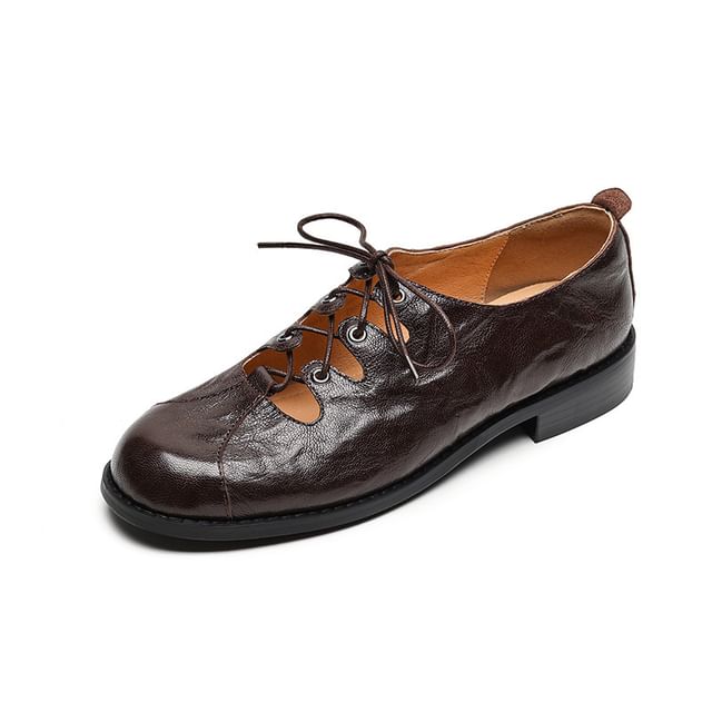 Cutout Lace-Up Faux Shoes Leather Oxford