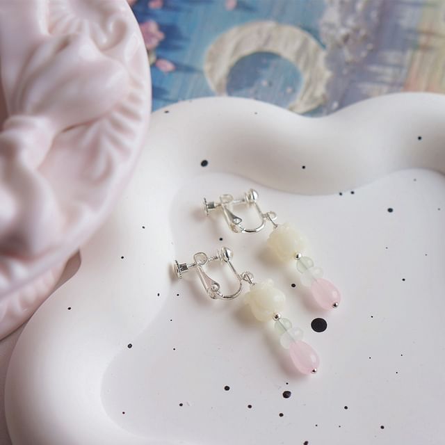 / Flower Clip-On Earring Hook Drop Beaded