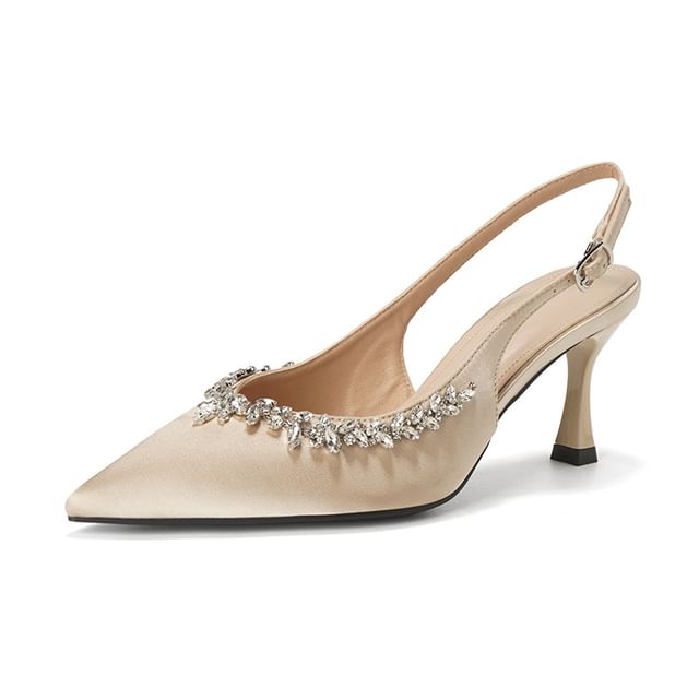 Pointy Rhinestone Sandals Slingback High Heel