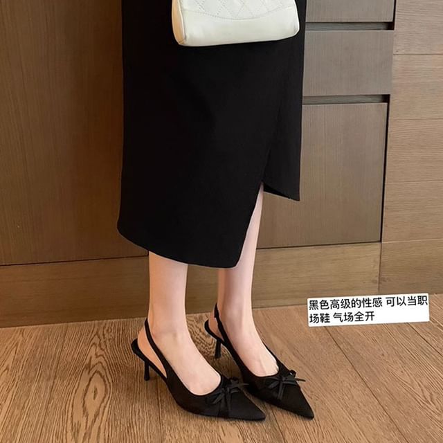 Plain High Slingback Bow Sandals Heel Pointy