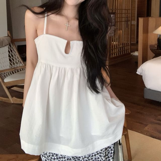 Waist Top Plain Wide Notch Camisole Neck Pants / Leg Floral Print High