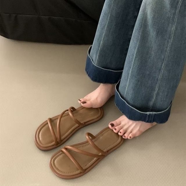 Flat Faux Leather Sandals