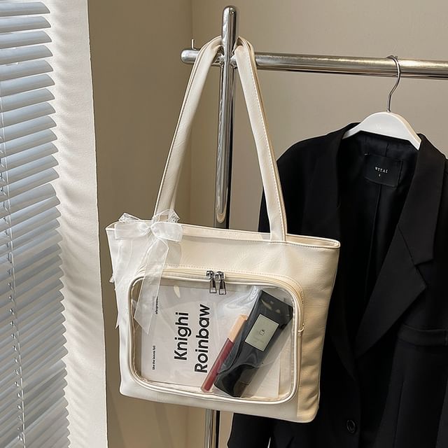 Panel Leather PVC Bag Faux Plain Tote