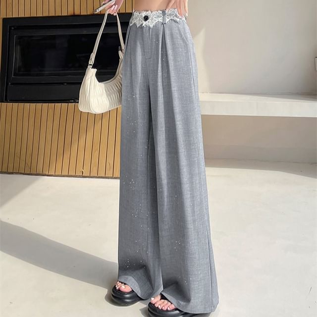 Slacks (Various Glitter High Panel Rise Leg Designs) Wide Lace